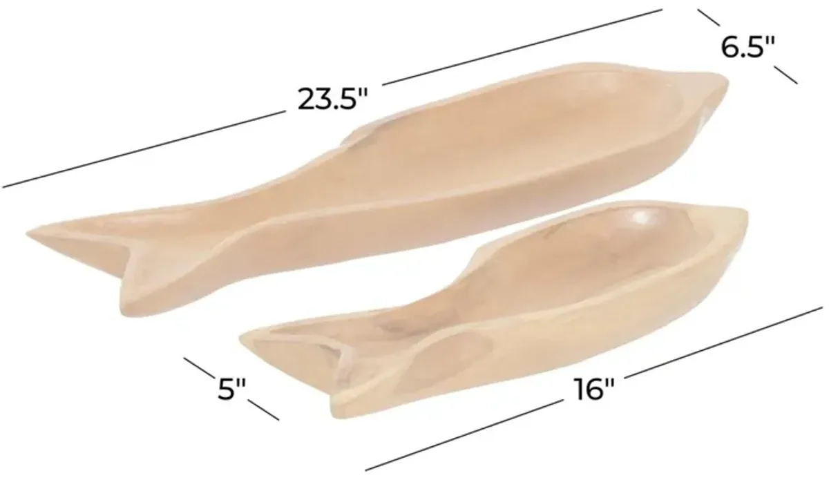 Set of 2 Teak Wood Fish Trays 16/24"L