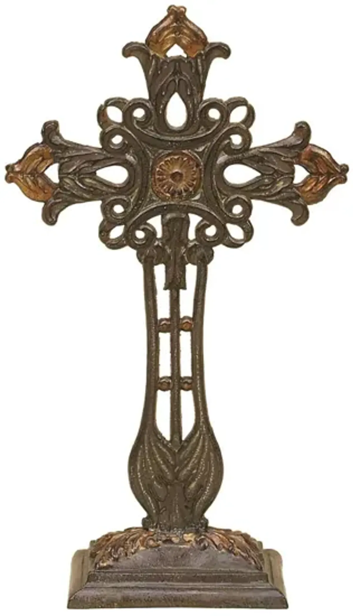 Copper Metal Cross Sculpture 12"W x 21"H