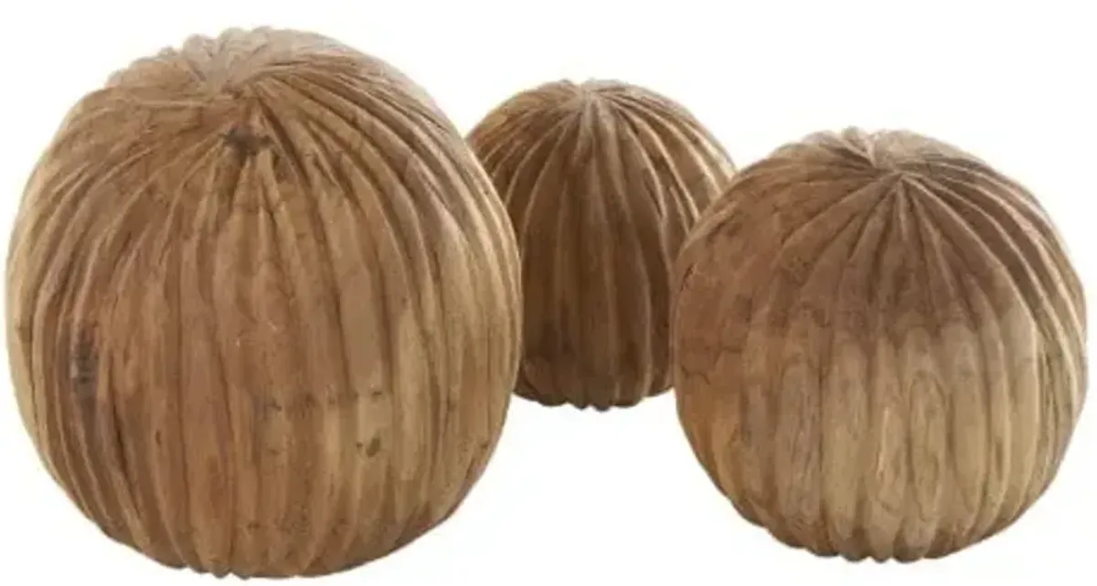 Set of 3 Wood Teak Orbs 4/5/6"