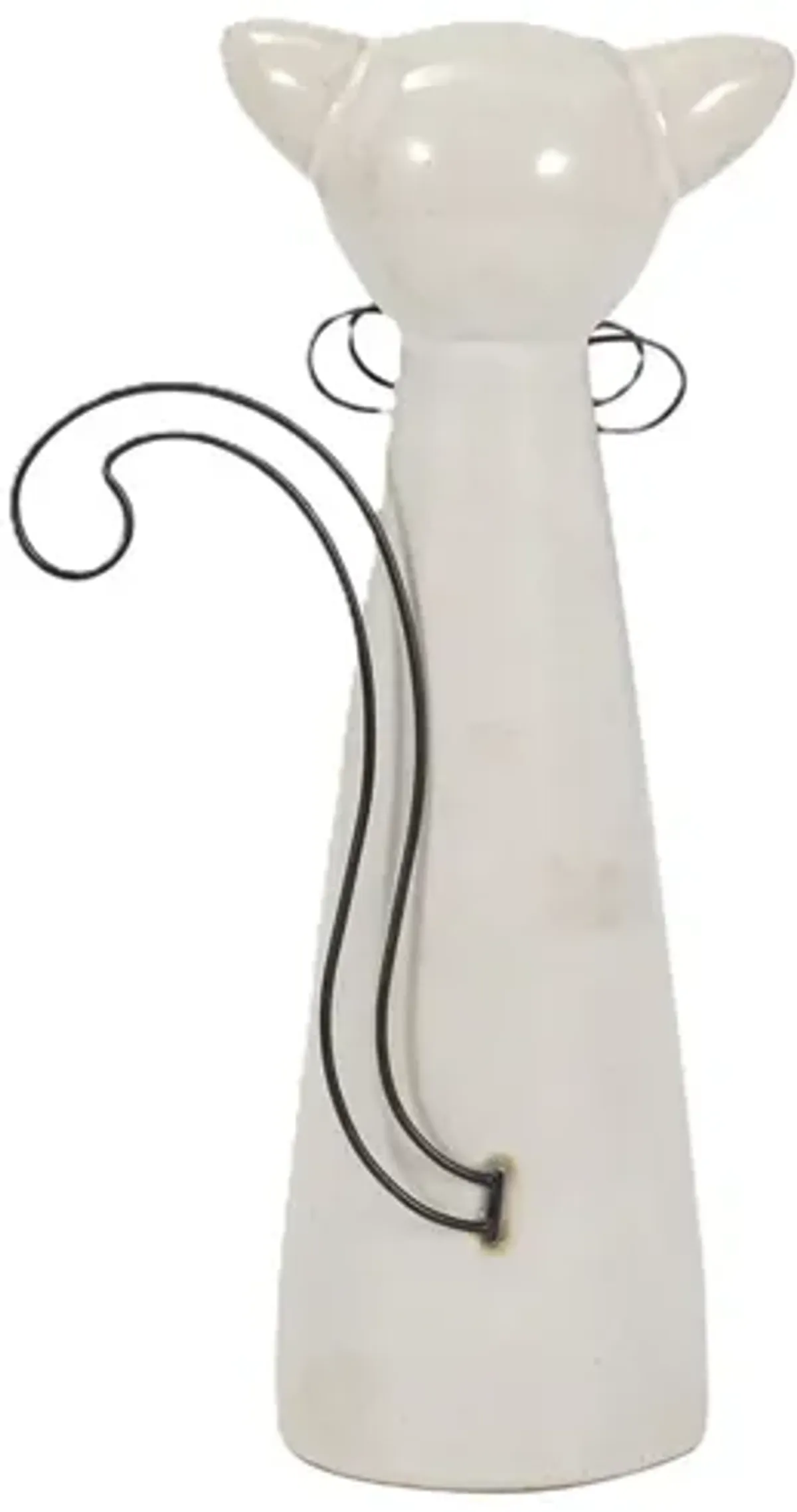 Tall Beige Ceramic Cat with Glasses Sculpture 6"W x 11"H