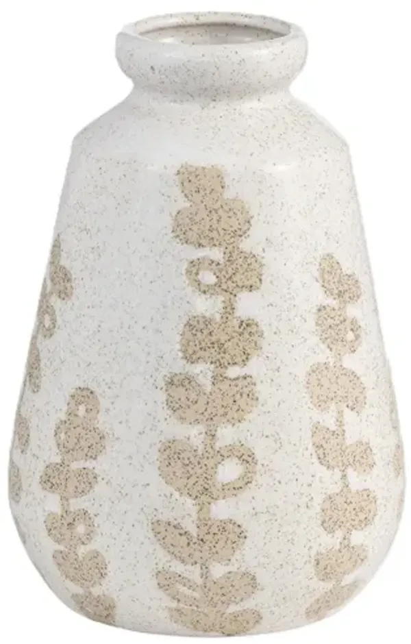 Ivory and Tan Botanical Vase 9"H