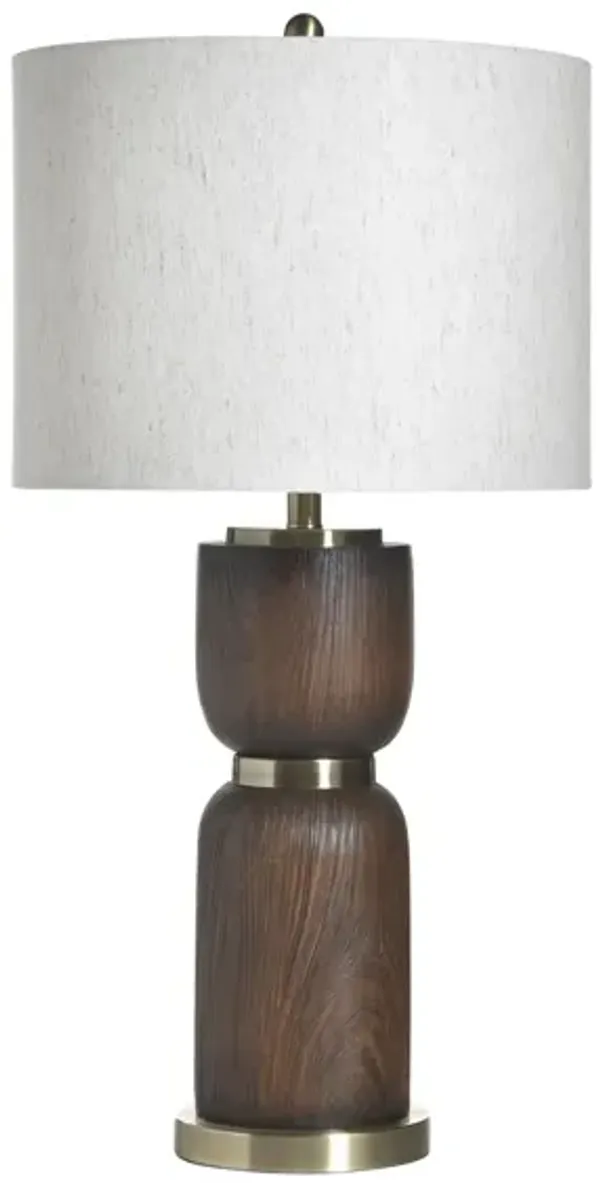 Walnut Finish and Gold Metal Table Lamp 31"H
