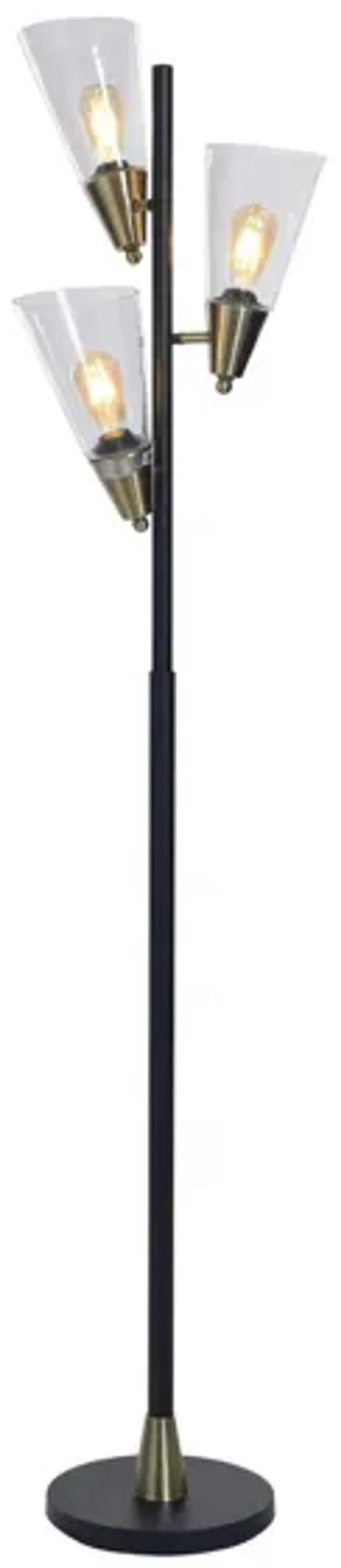 Black and Gold Metal With Glass Shades 3-Light Floor Lamp 71"H