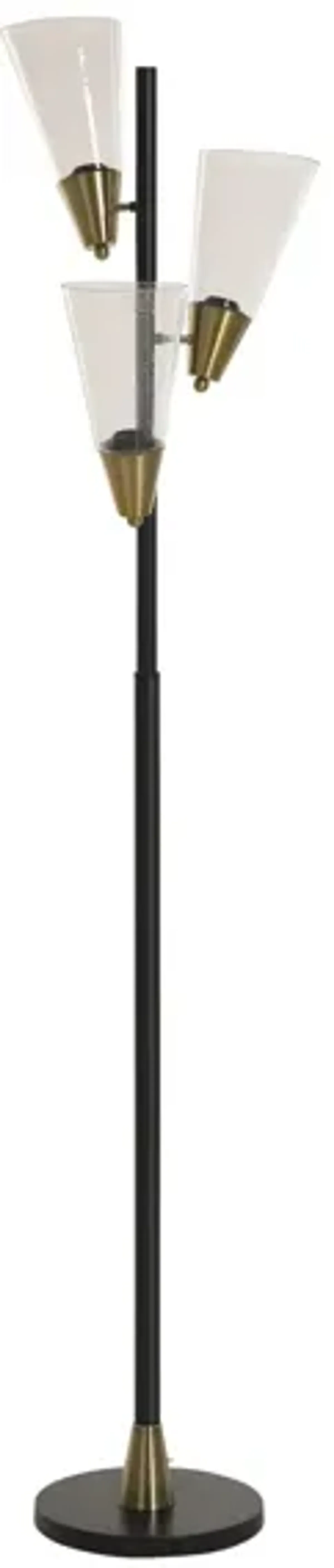 Black and Gold Metal With Glass Shades 3-Light Floor Lamp 71"H