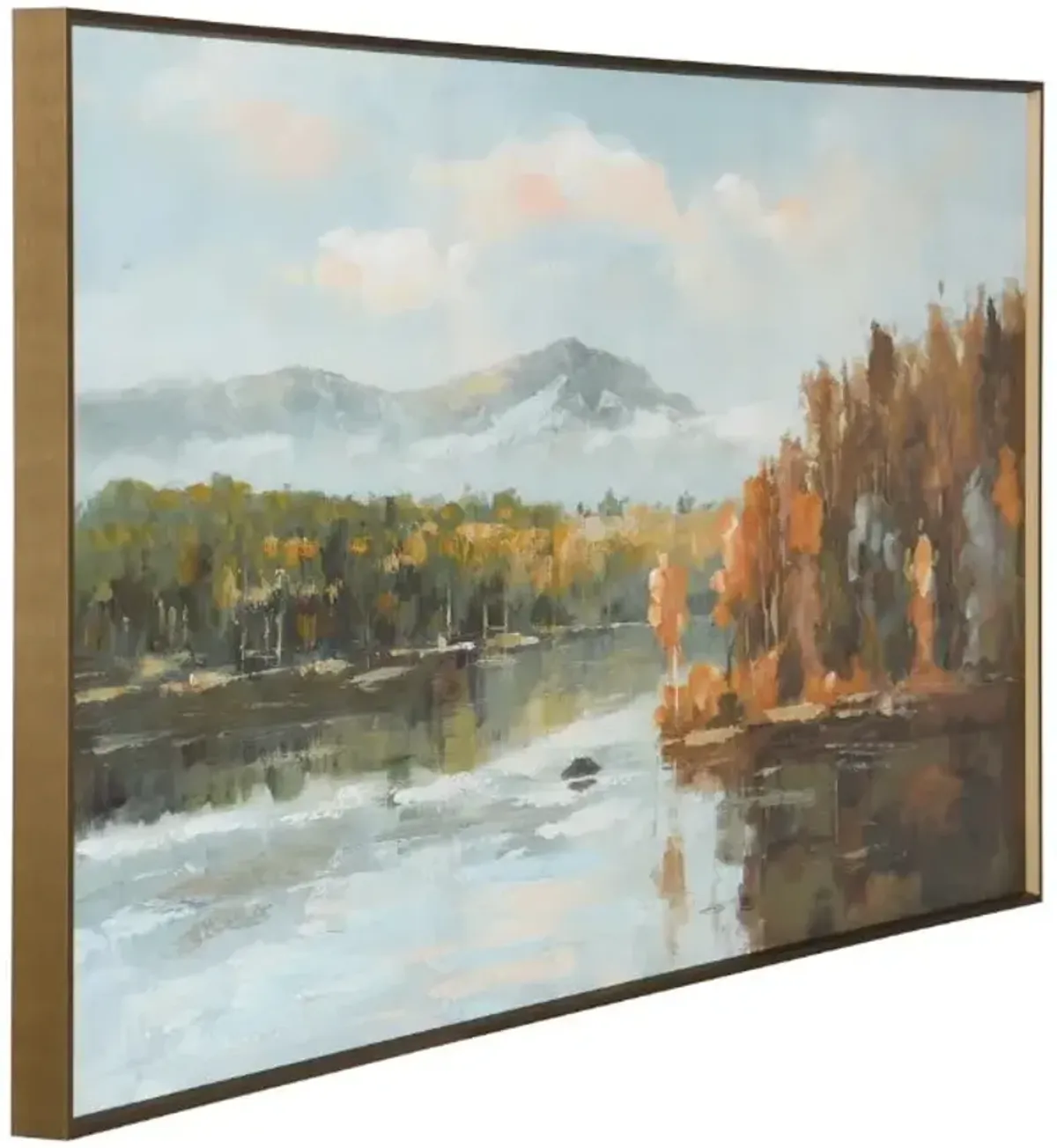 Fall Trees By The Lake Framed Canvas 48"W x 24"H