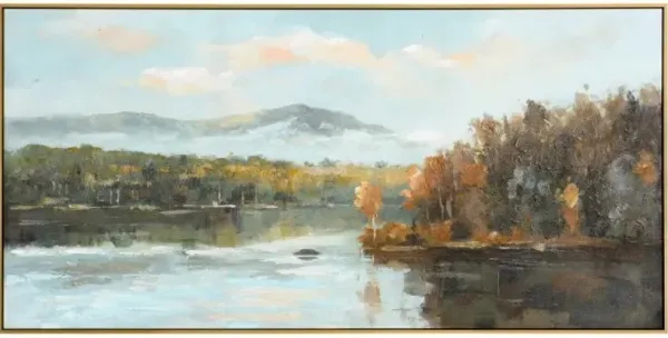 Fall Trees By The Lake Framed Canvas 48"W x 24"H