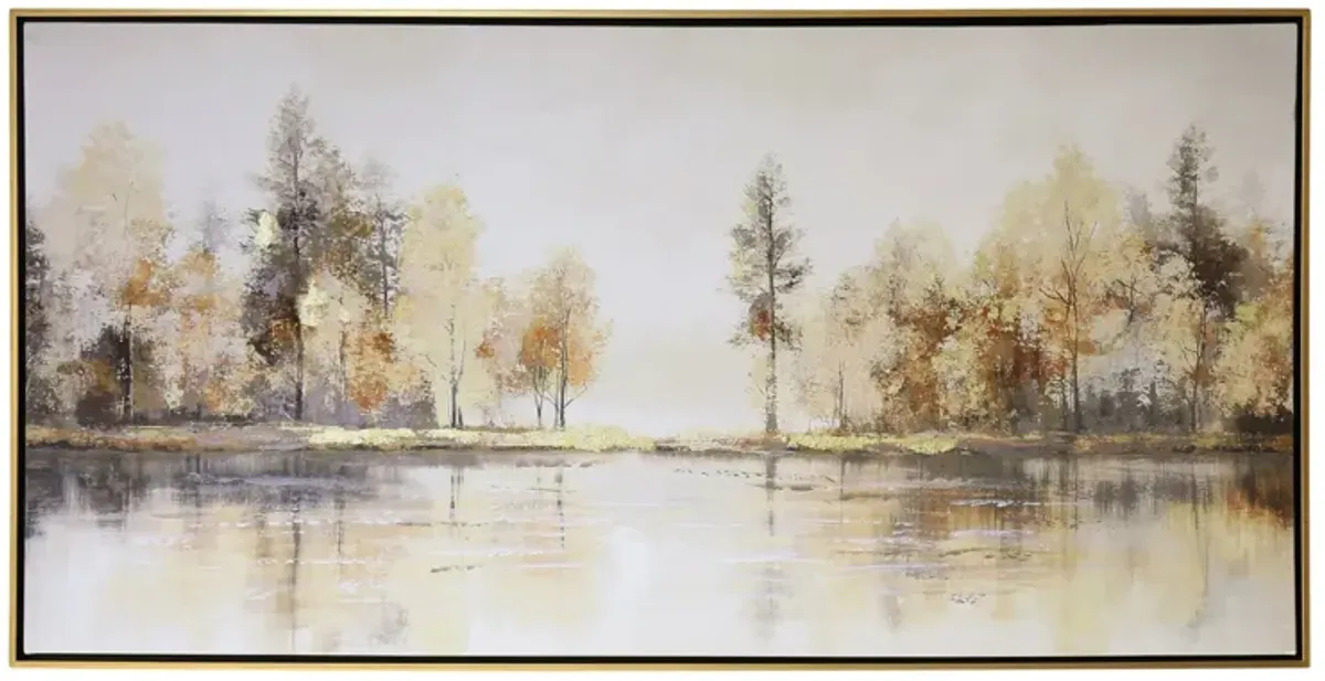 Gold Trees By The Water Framed Canvas 60.5"W x 30.5"H