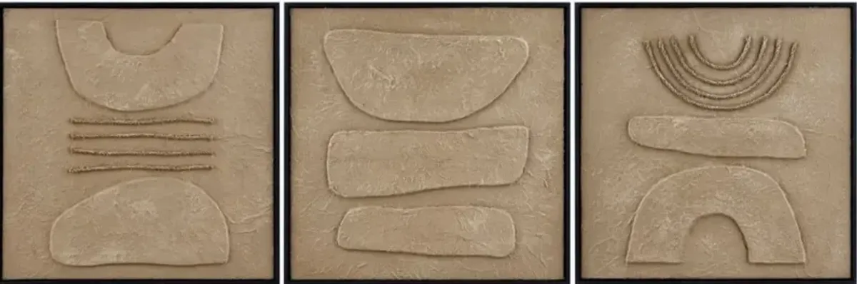 Set of 3 Taupe Handpainted Framed Canvas 20"W x 20"H