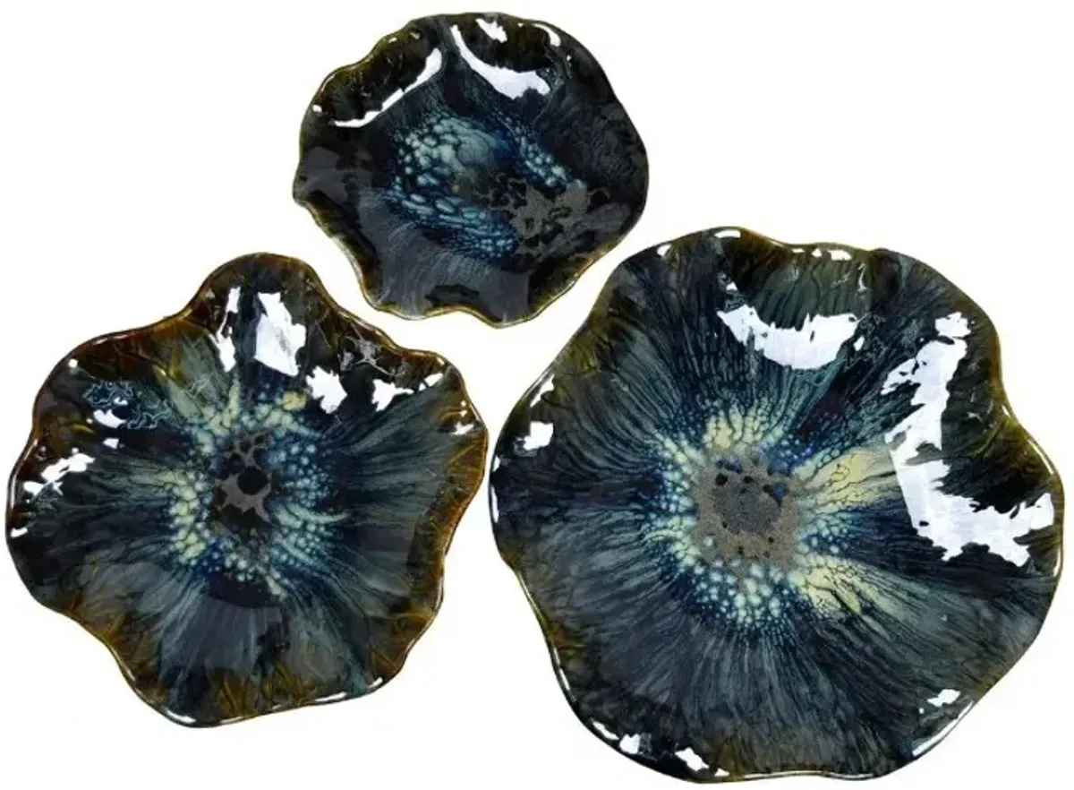 Set of 3 Blue Ceramic Wall Decor 11/15/17.5"Dia