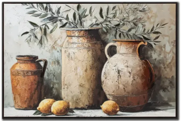 Italian Urns Hand Embellished Framed Canvas 45"W x 30"H