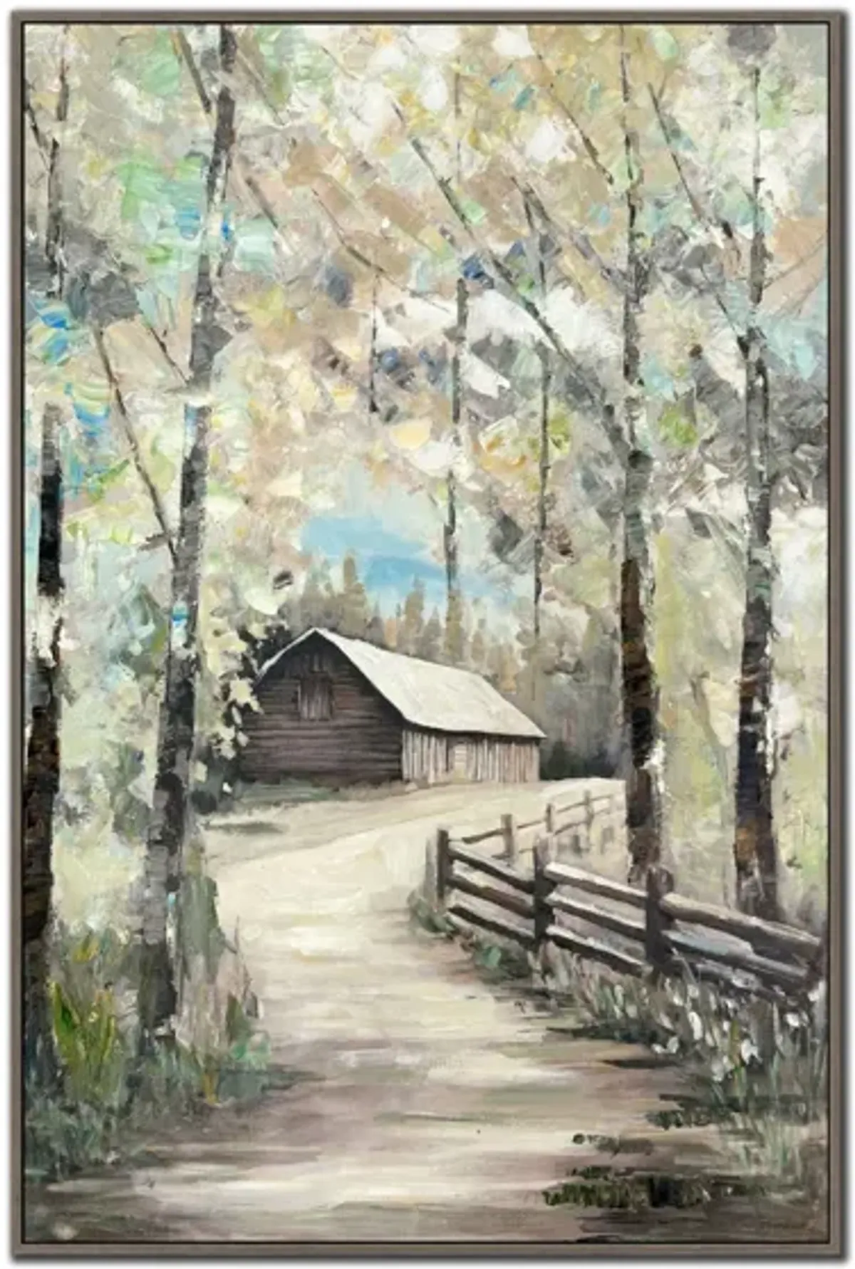 Cabin In The Woods Hand Embellished Framed Canvas 30"W x 45"H