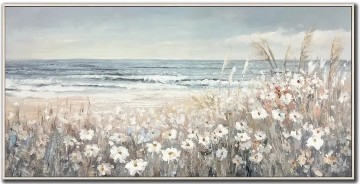 Daisies At Sea Hand Embellished Framed Canvas 60"W x 30"H