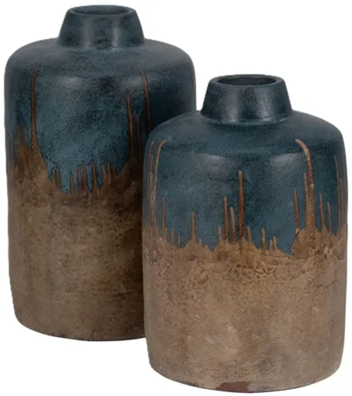 Short Blue and Brown Terracotta Vase 8"W x 11.5"H