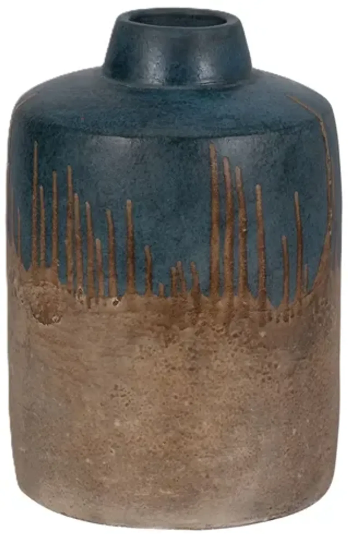 Short Blue and Brown Terracotta Vase 8"W x 11.5"H