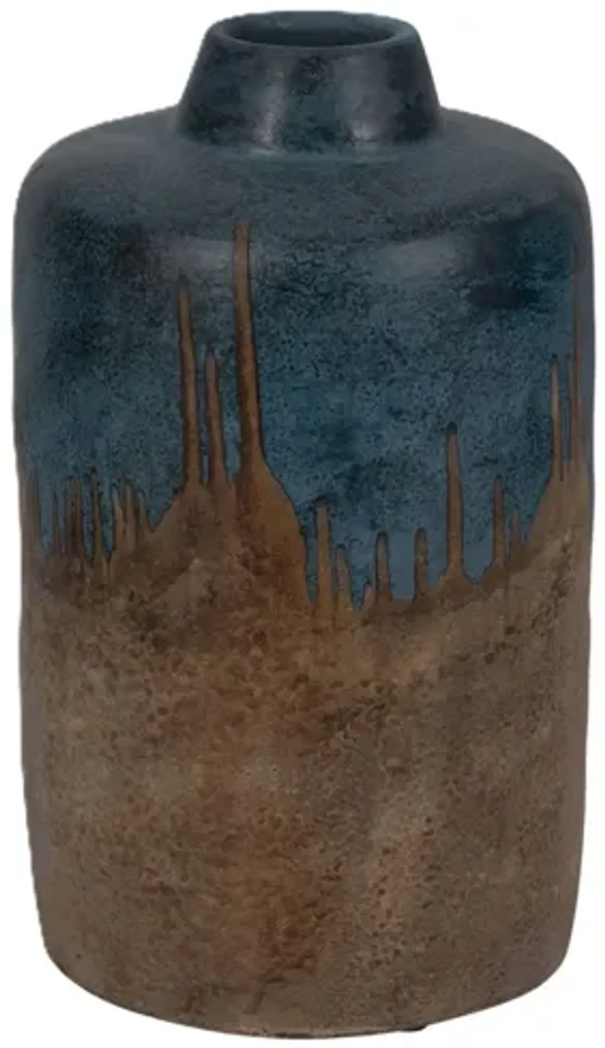 Tall Blue and Brown Terracotta Vase 8"W x 14"H