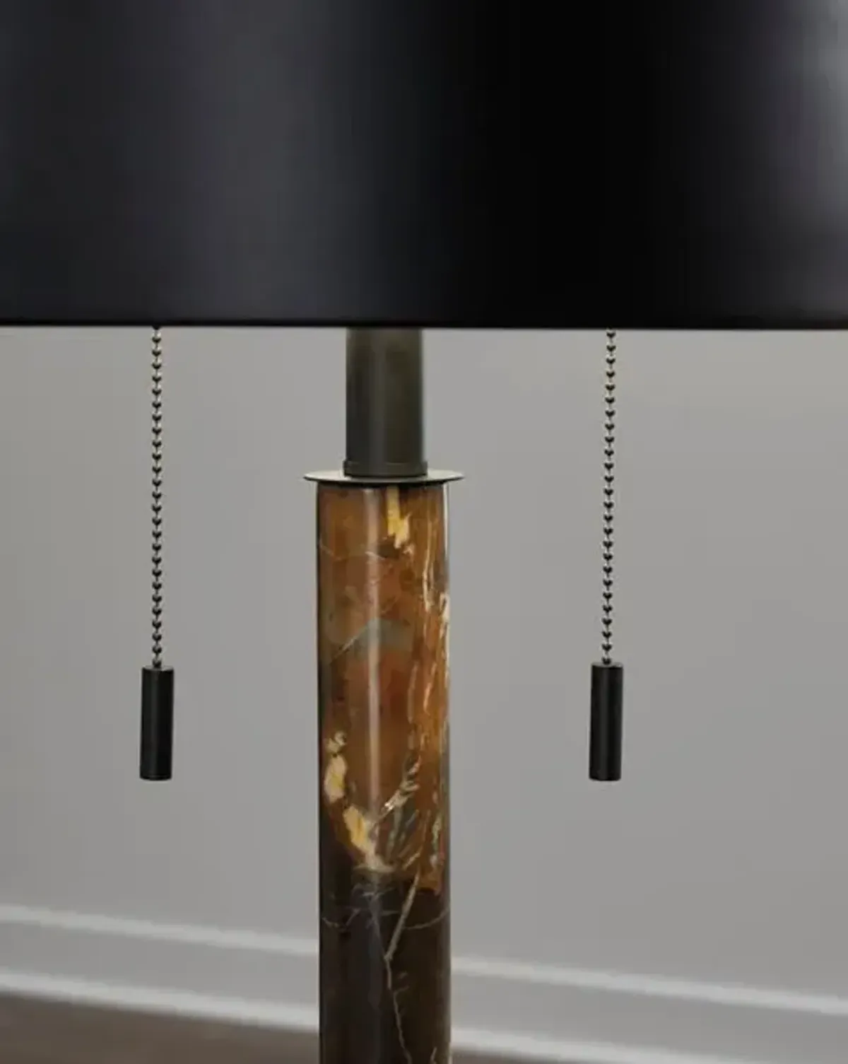 Brown Marble and Black Shade Table Lamp 27"H