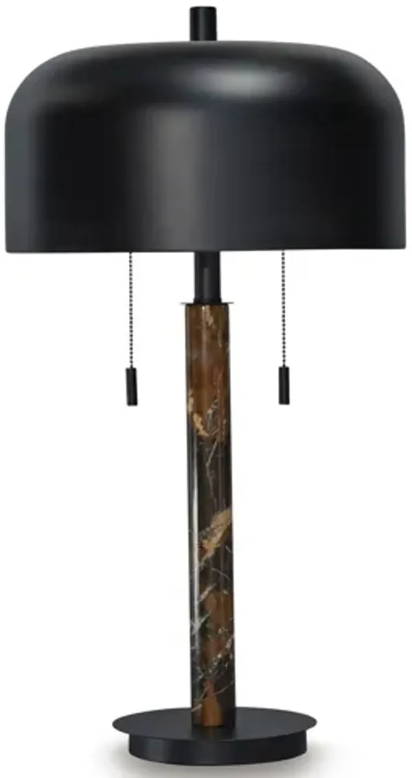 Brown Marble and Black Shade Table Lamp 27"H