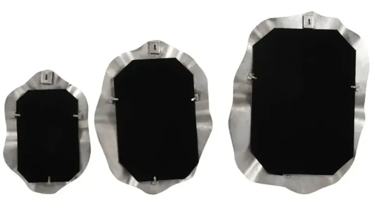 Set of 3 Silver Metal Wall Mirrors 17/21/25"