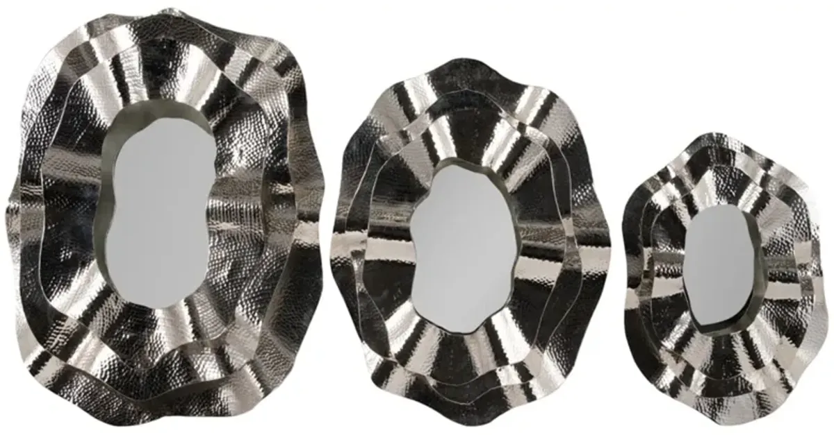 Set of 3 Silver Metal Wall Mirrors 17/21/25"