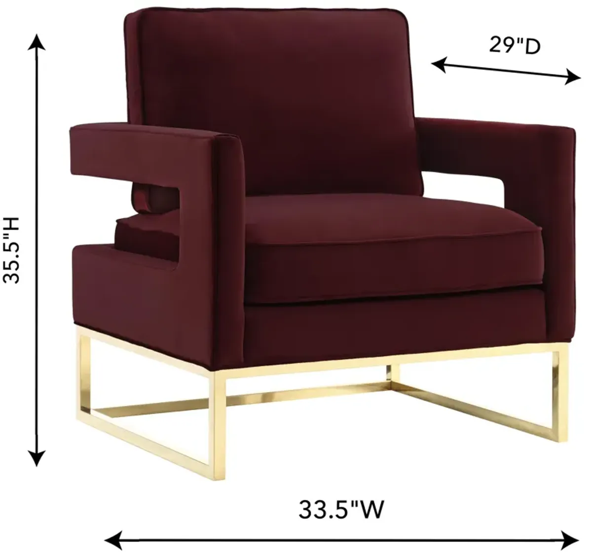 Avery Maroon Velvet Chair With Polished Gold Base