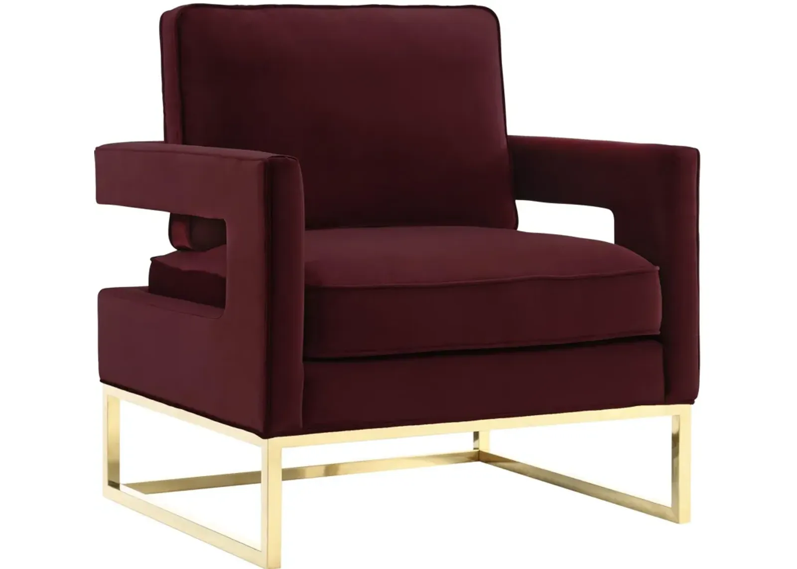 Avery Maroon Velvet Chair With Polished Gold Base