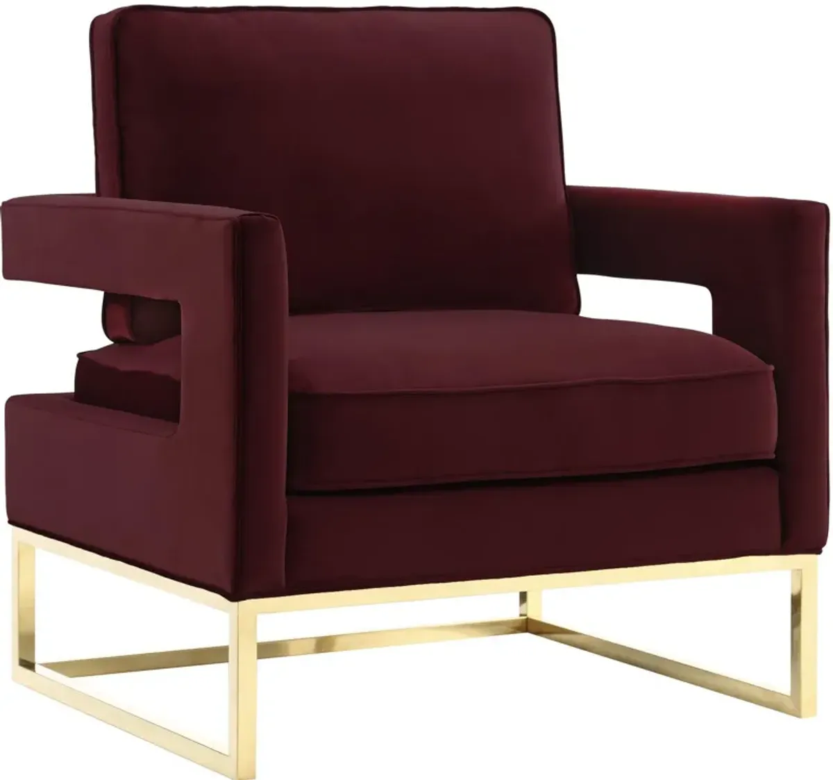 Avery Maroon Velvet Chair With Polished Gold Base