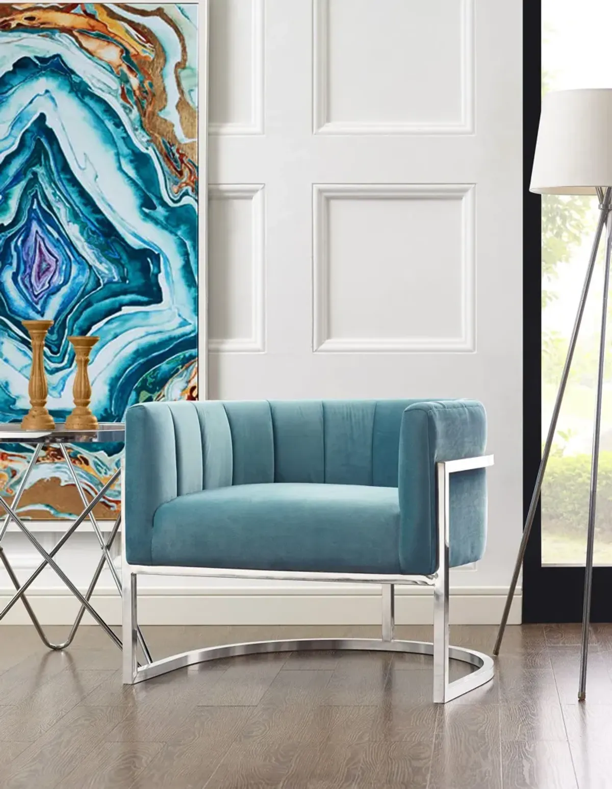 Magnolia Sea Blue Chair with Silver Base