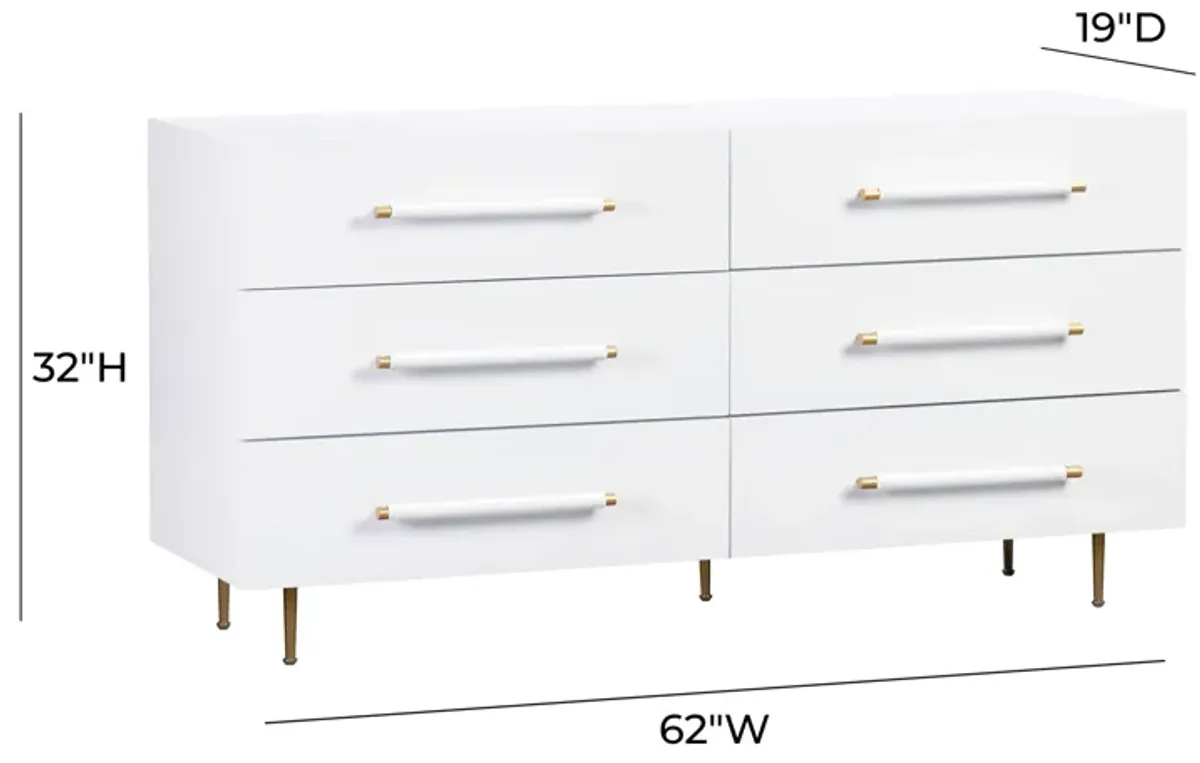 Trident White 6 Drawer Dresser