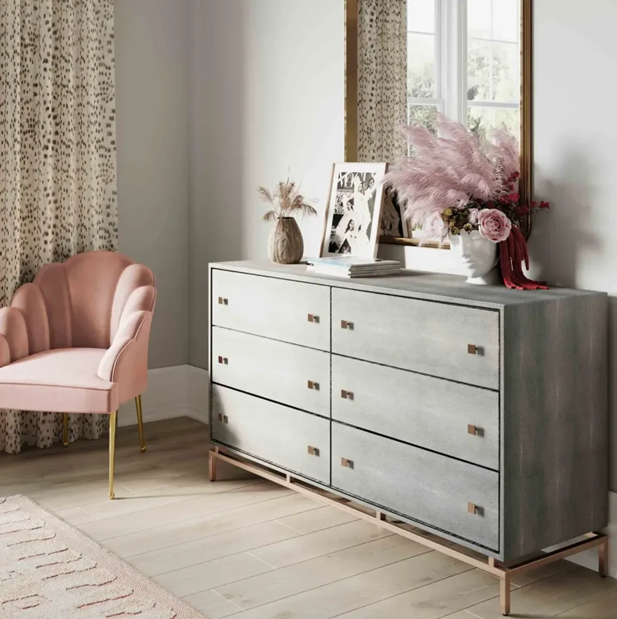 Pesce Grey Shagreen 6 Drawer Dresser