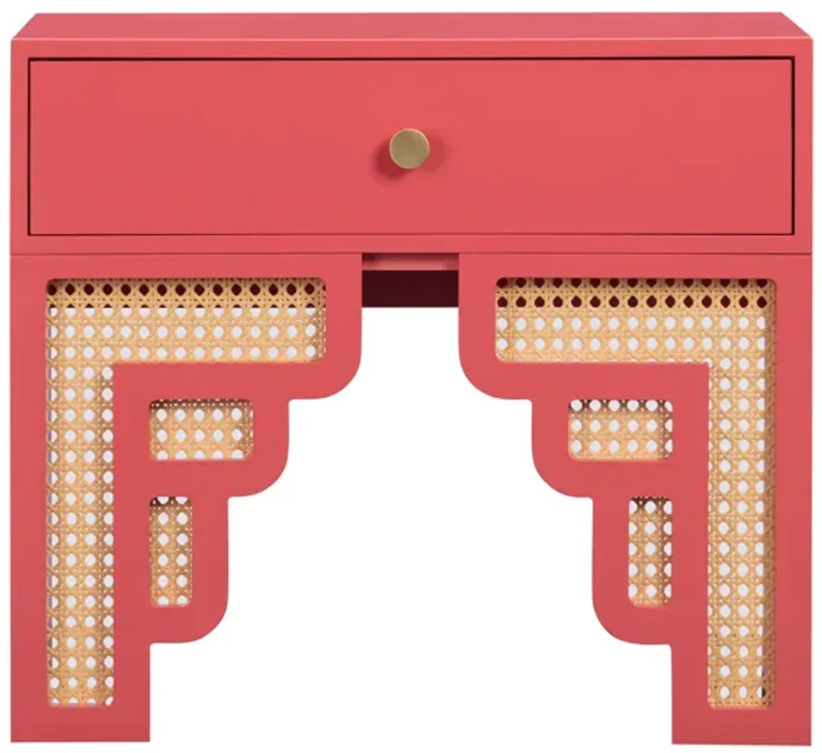 Suzie Coral Pink & Rattan Nightstand