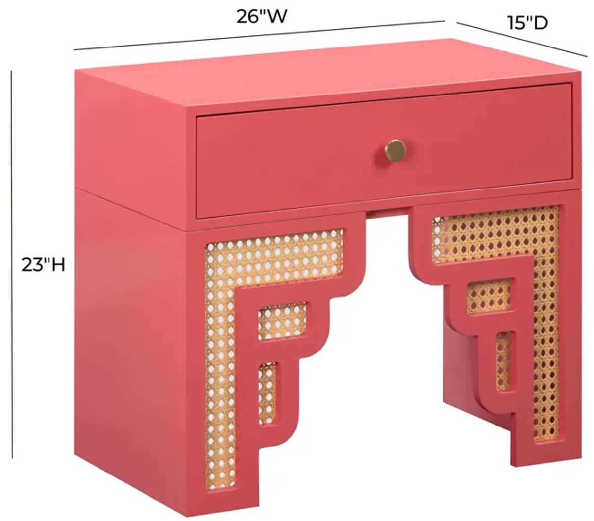 Suzie Coral Pink & Rattan Nightstand