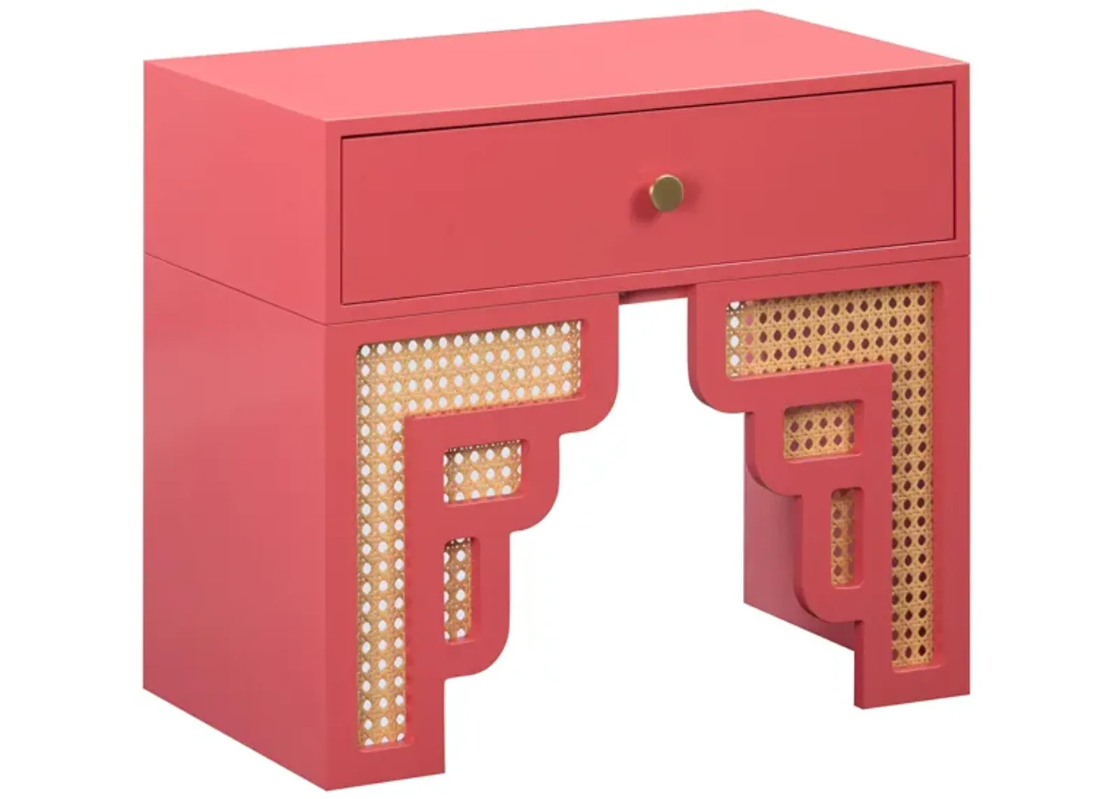 Suzie Coral Pink & Rattan Nightstand