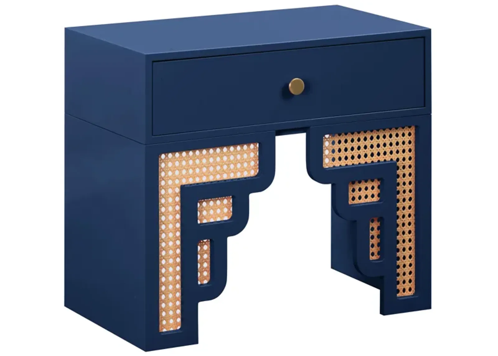 Suzie Navy & Rattan Nightstand