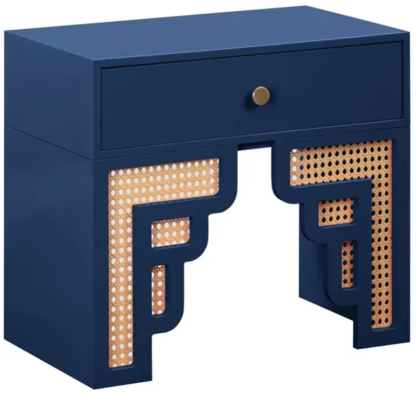 Suzie Navy & Rattan Nightstand