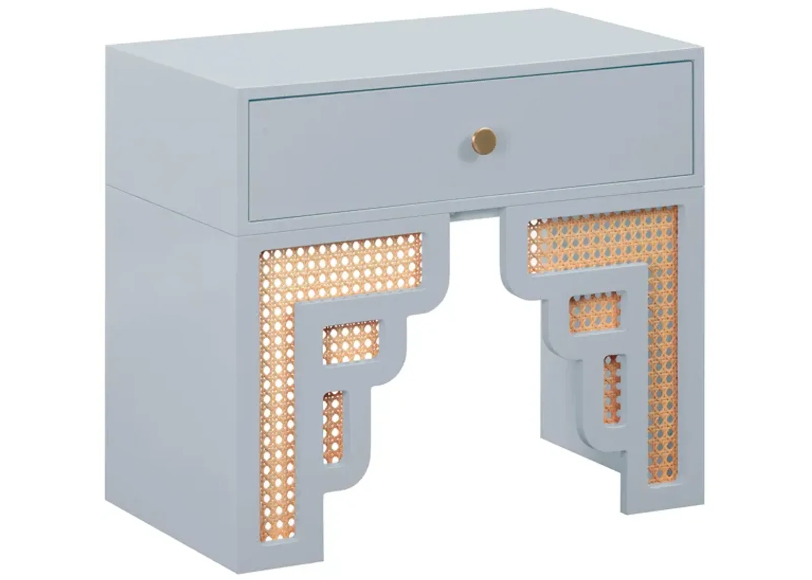 Suzie Pastel Blue & Rattan Nightstand