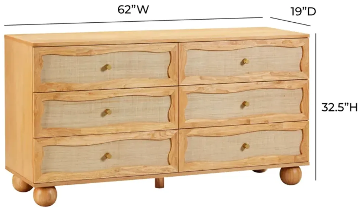 Grappa Natural Wood & Rattan Wavy Dresser