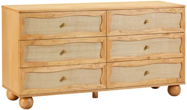 Grappa Natural Wood & Raffia Wavy Dresser