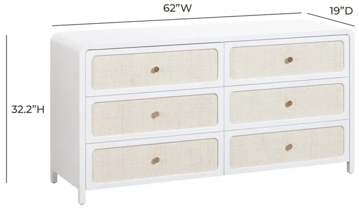 Patty White Rattan 6 Drawer Dresser