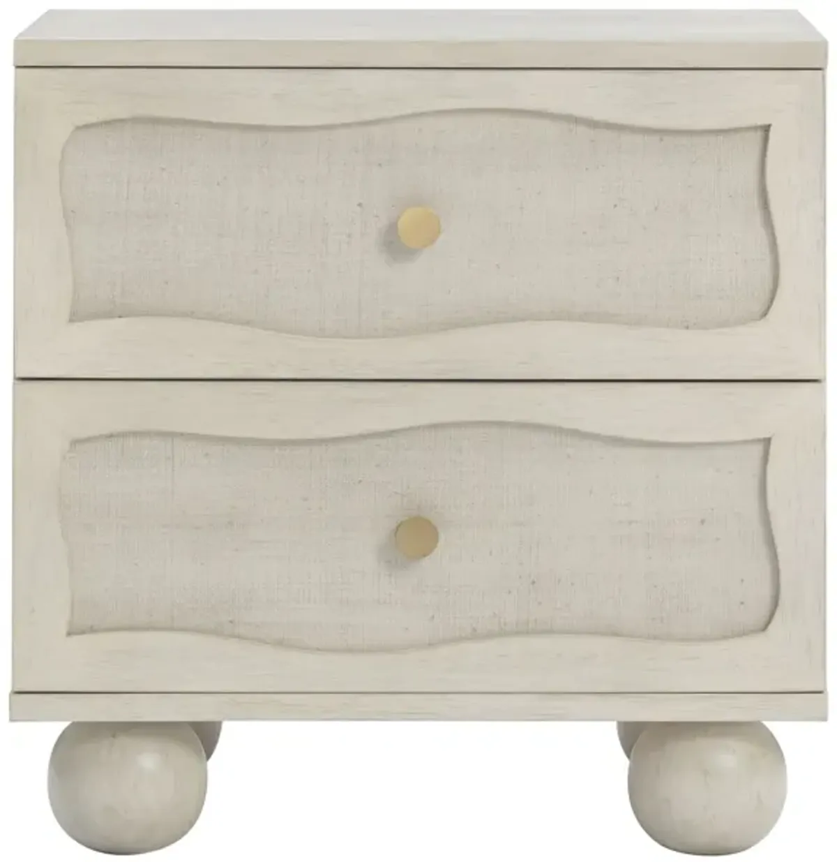 Grappa Whitewashed Wood & Raffia Wavy Nightstand