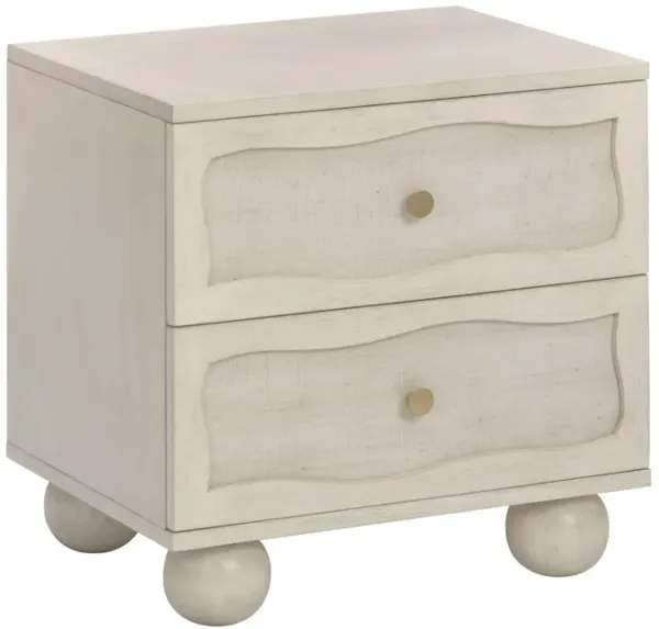 Grappa Whitewashed Wood & Raffia Wavy Nightstand
