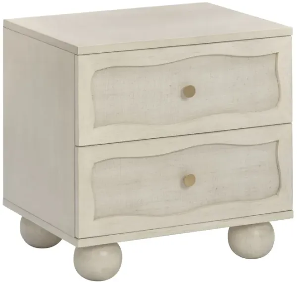 Grappa Whitewashed Wood & Raffia Wavy Nightstand
