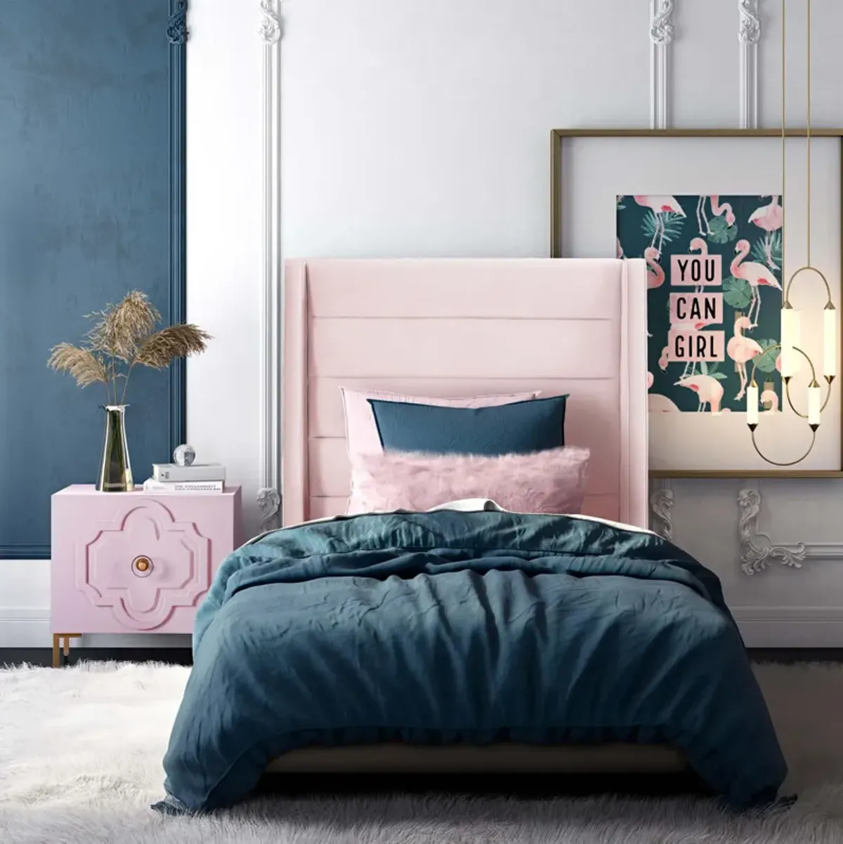 Koah Blush Velvet Bed in Twin