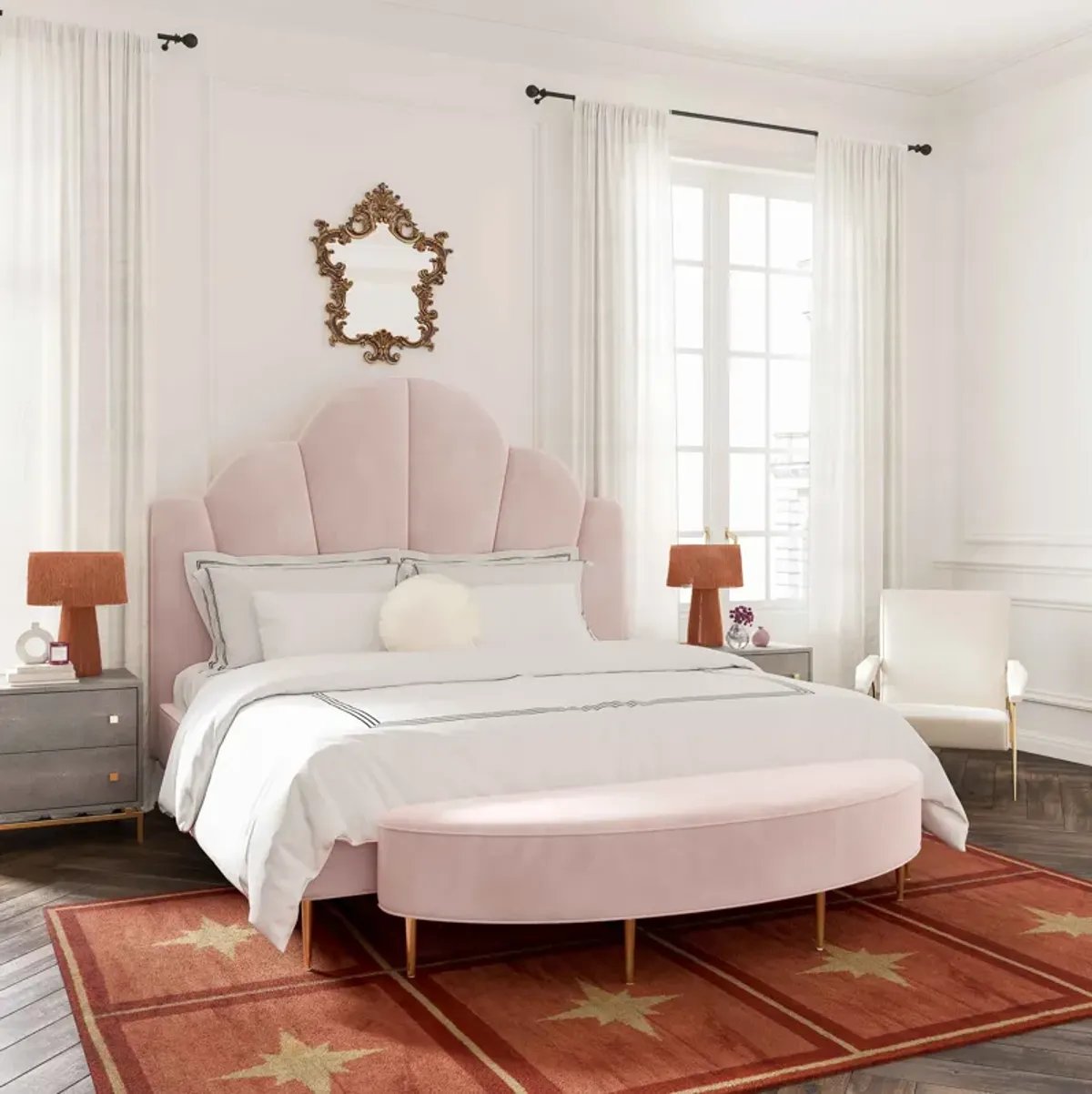 Bianca Blush Velvet Bed in Queen