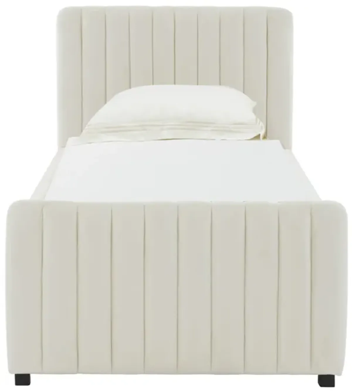 Angela Cream Velvet Trundle Bed in Twin