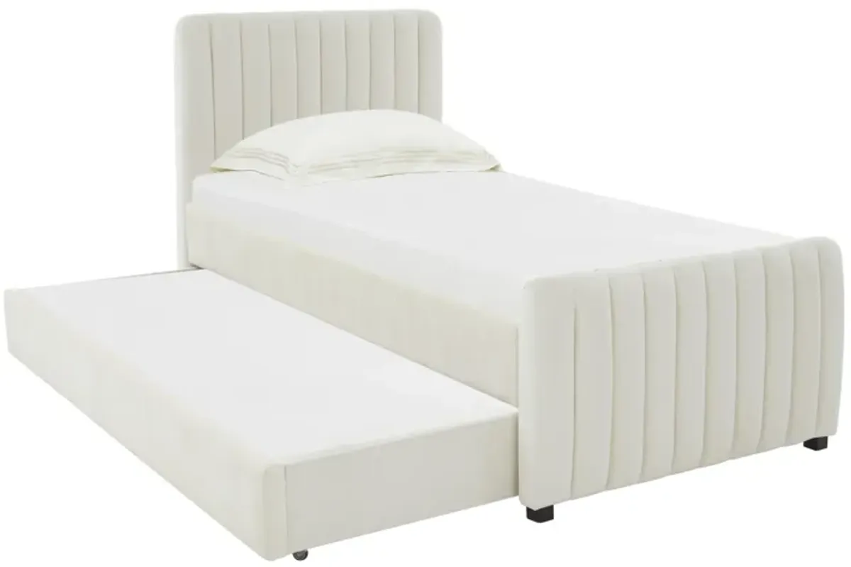 Angela Cream Velvet Trundle Bed in Twin