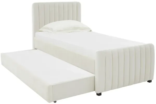 Angela Cream Velvet Trundle Bed in Twin