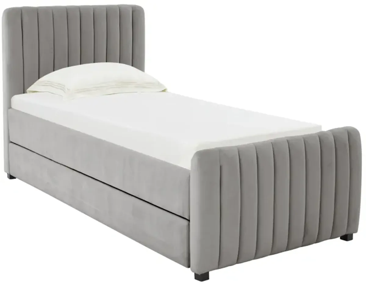 Angela Grey Velvet Trundle Bed in Twin