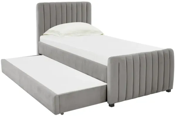 Angela Grey Velvet Trundle Bed in Twin