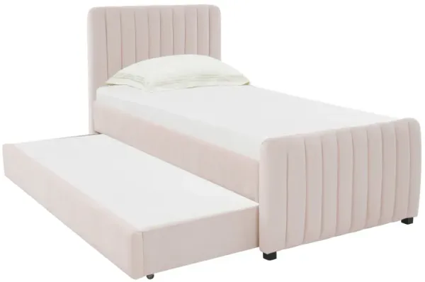 Angela Blush Velvet Trundle Bed in Twin