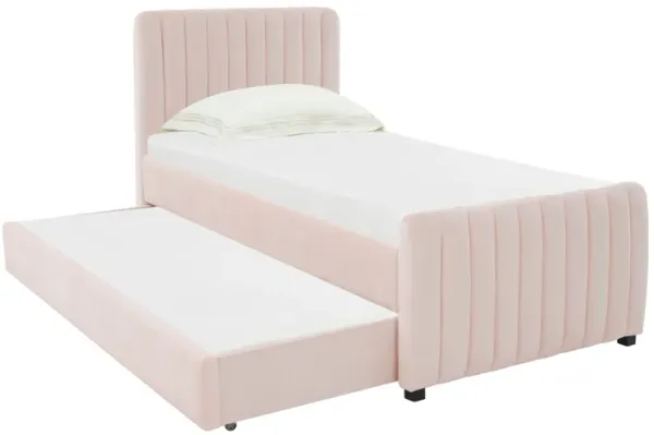 Angela Blush Velvet Trundle Bed in Twin